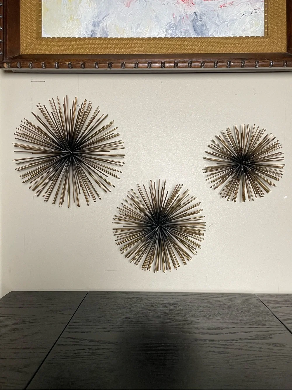 Metal Starburst Mid Century Modern Wall Sculptures - Bronze Set of 3